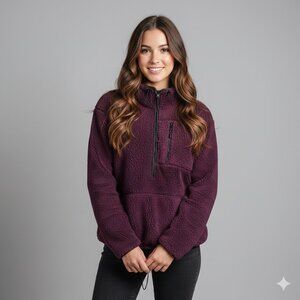 Victoria's Secret PINK Sherpa Fleece Quarter-Zip Pullover Jacket Maroon Size L